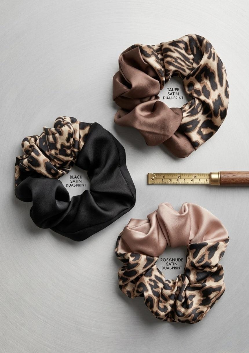 Luxury Satin & Leopard Print Scrunchie Set by KKUMANISHKA