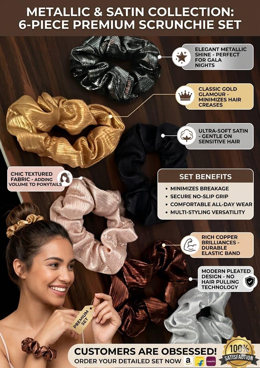 Metallic Satin Luxe Scrunchie Collection by KKUMANISHKA