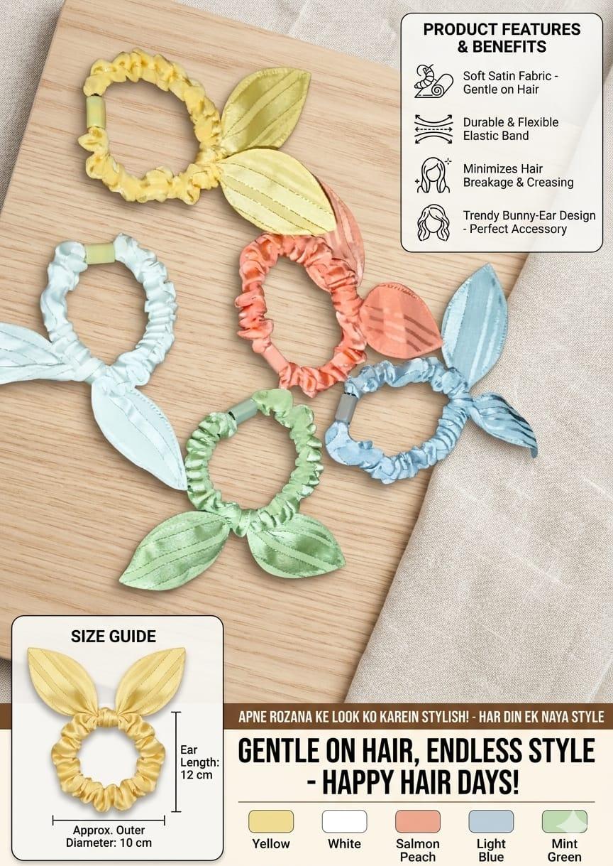 Pastel Bunny Ear Satin Scrunchie Set by KKUMANISHKA