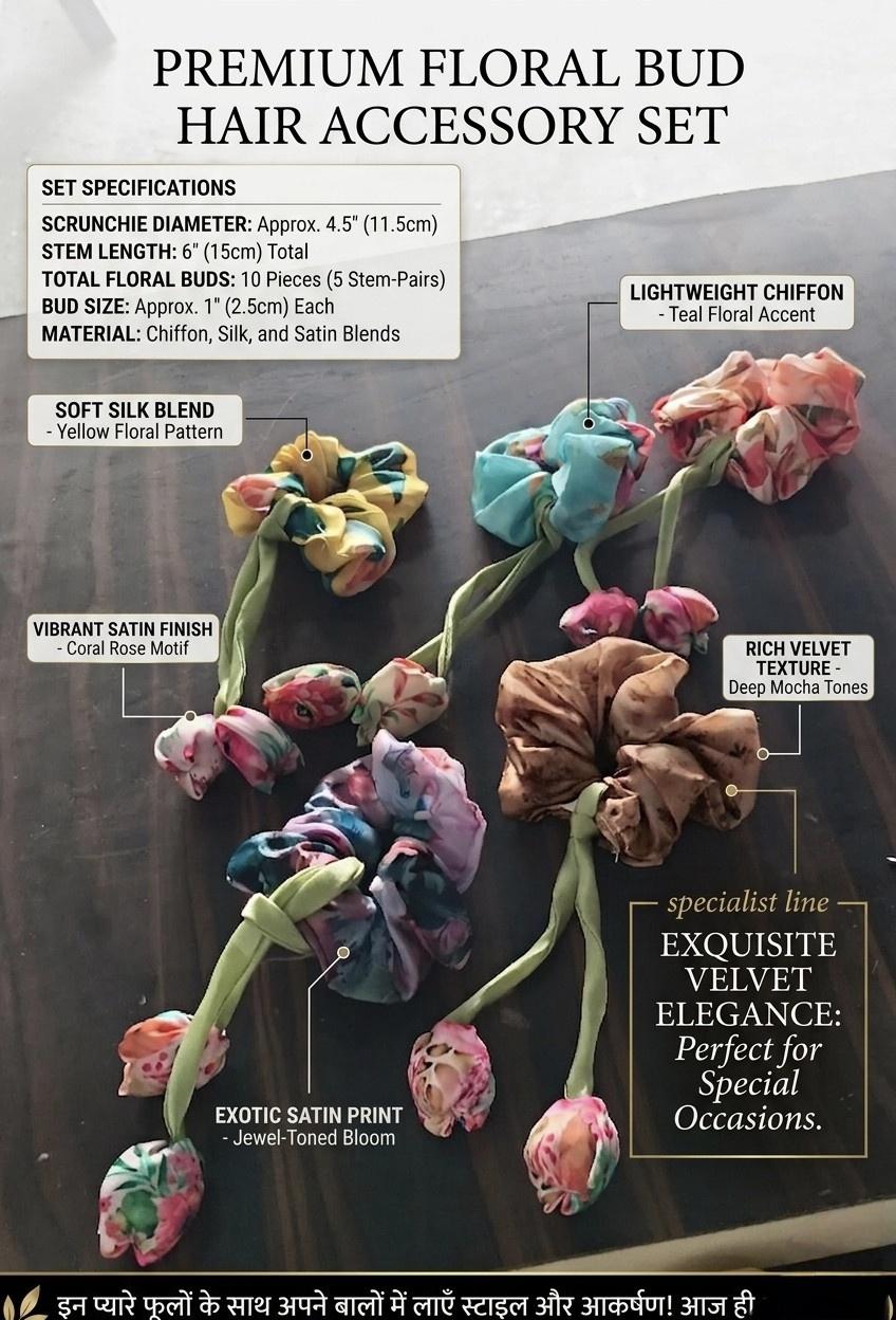 Floral Bloom Scarf Scrunchie Set by KKUMANISHKA