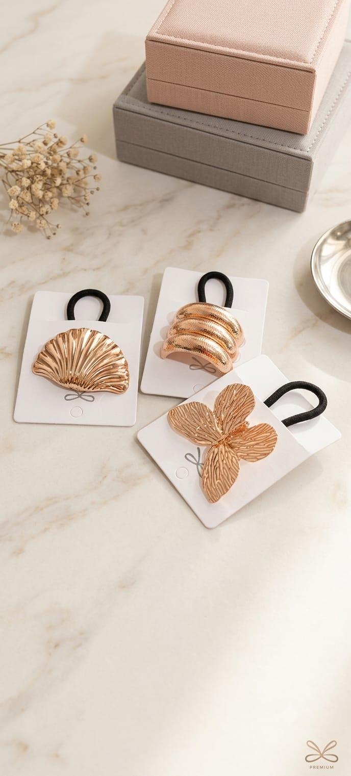 Rose Gold Shell & Floral Hair Tie Set by KKUMANISHKA