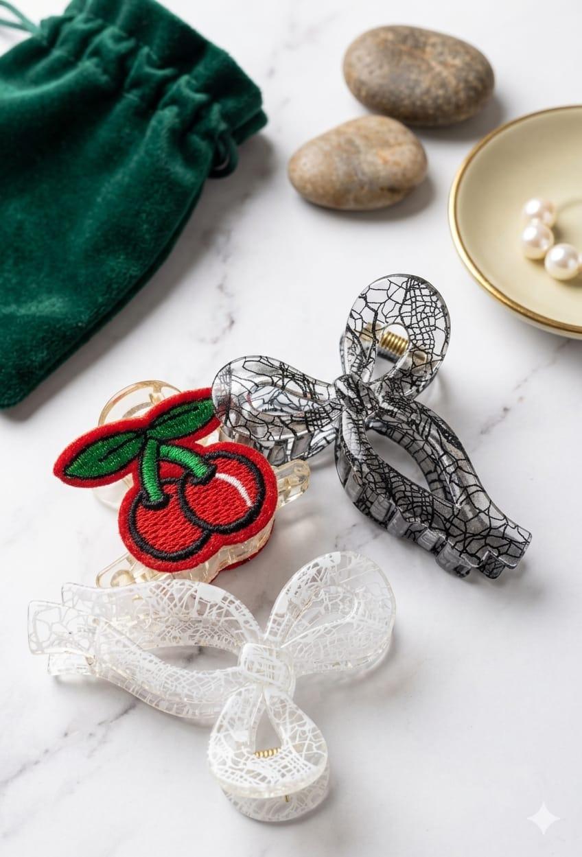 Cherry Lace Bow Claw Clip Collection by KKUMANISHKA