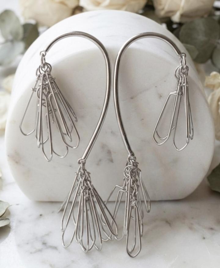 Luna Silver Tassel Ear Cuff Earrings by KKUMANISHKA