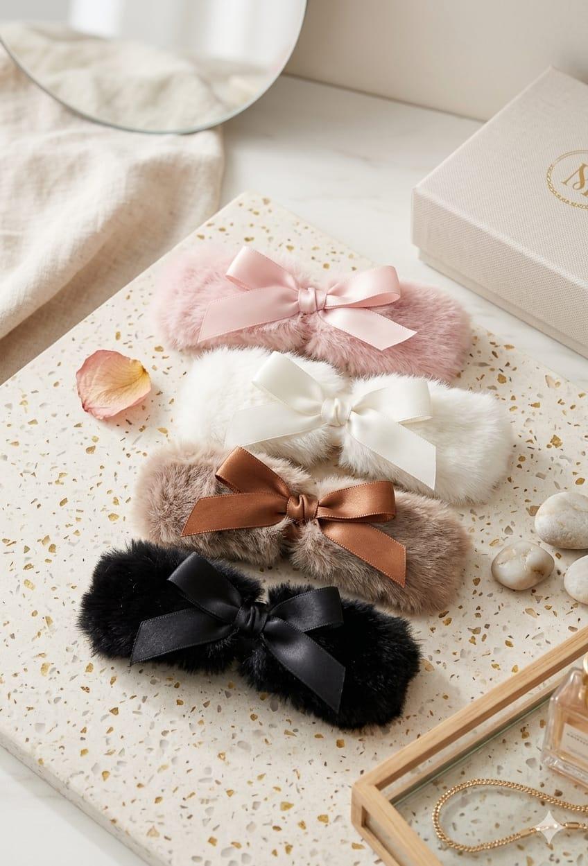 Velvet Frost Bow Hair Clip Set by KKUMANISHKA